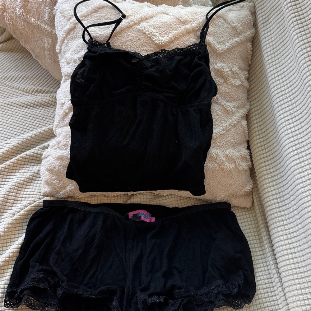 Edikted Black Lace Trim Pajama Set